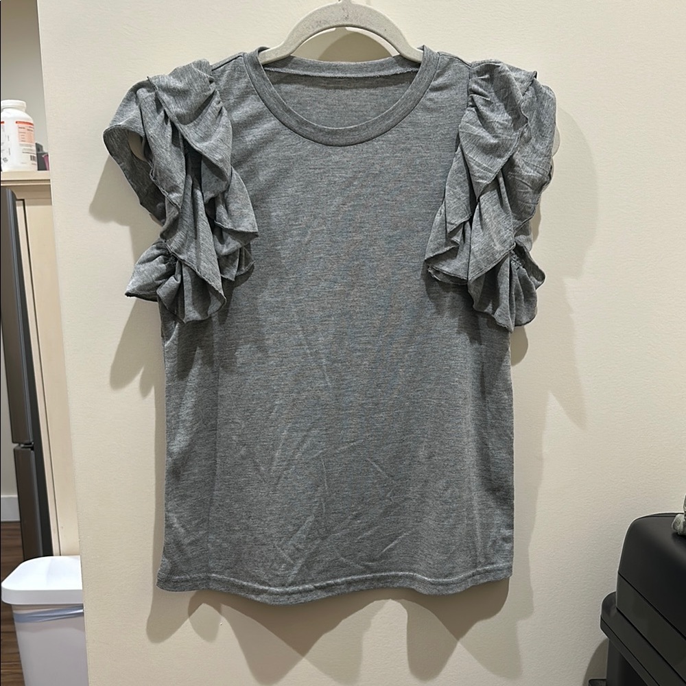 Shein Gray Ruffle Sleeve Top - Picture 2 of 5